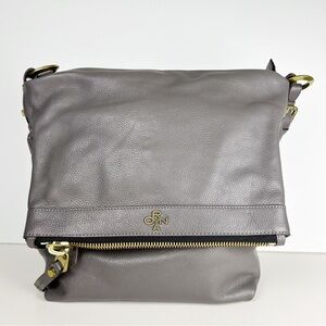 orYany Foldover Flap Gray Leather Slouchy Hobo Shoulder Bag Purse